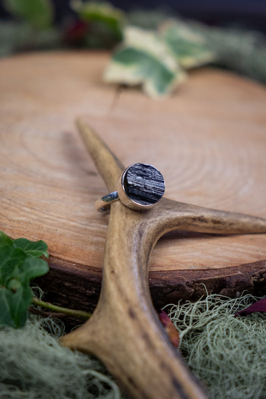 Raw Black Tourmaline Ring, Sterling Silver, Crystal Stone for Protection and Grounding, Ethically Sourced from Brazil