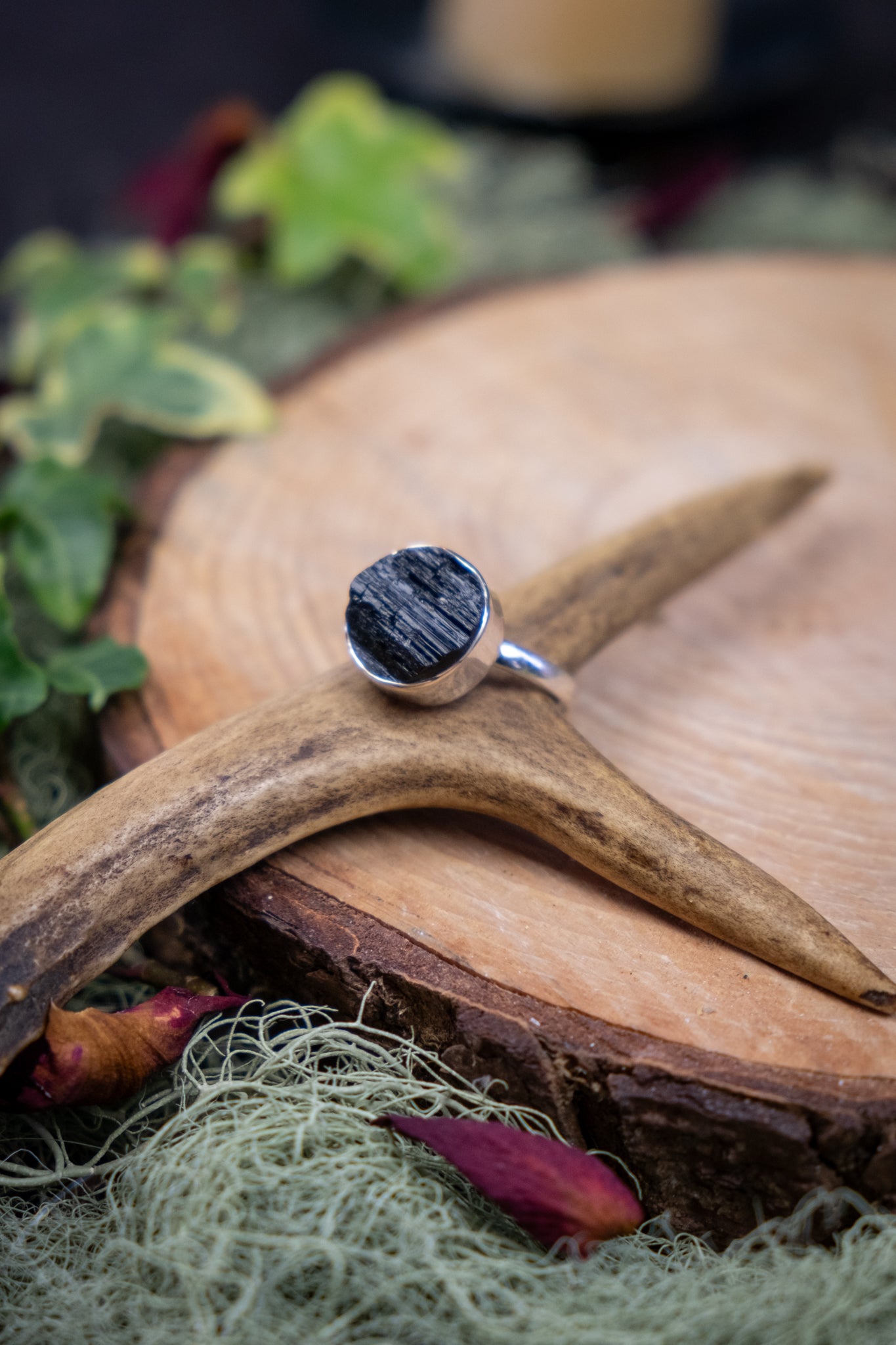 Raw Black Tourmaline Ring, Sterling Silver, Crystal Stone for Protection and Grounding, Ethically Sourced from Brazil
