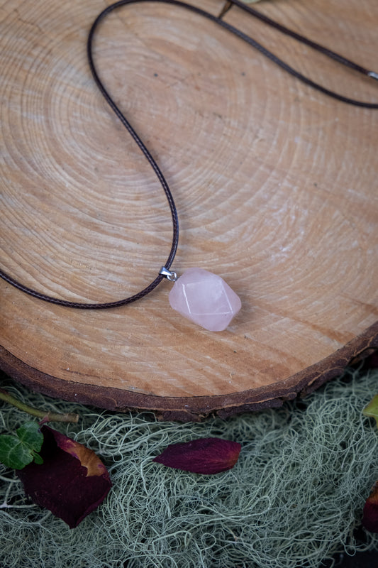 High Grade Rose Quartz Faceted Freeform Pendant, Sterling Silver, Heart Healing Crystal Necklace, Ethically Sourced Gemstone