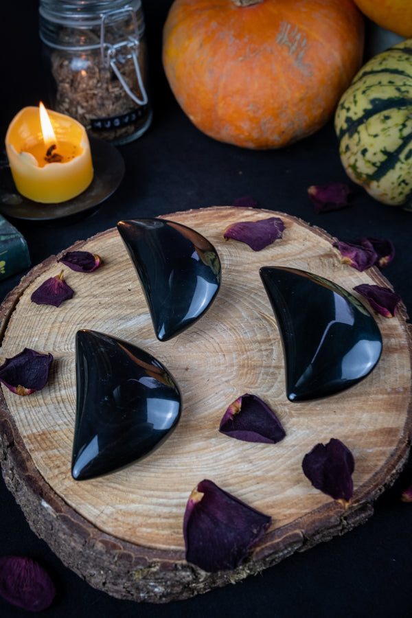 Rainbow Obsidian Crystal Moon, Hand carved crystal, Protection crystal, Black crystal, Align all Chakras, Green & Purple flash, A grade.