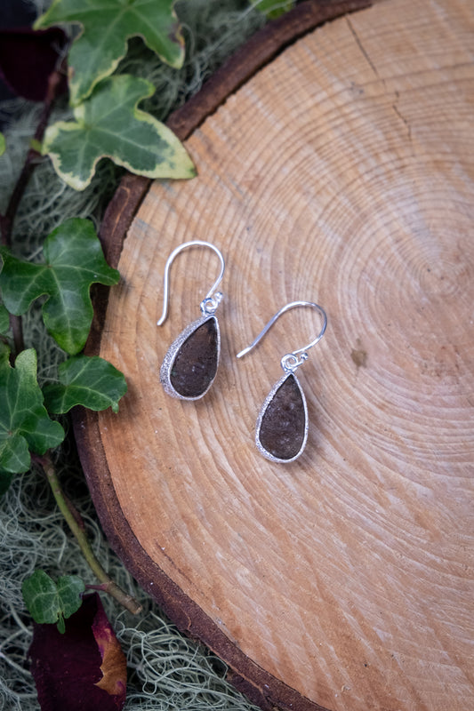 Agni Mani Tektite Sterling Silver Earrings, Natural Meteorite Glass, Grounding Protection Jewellery