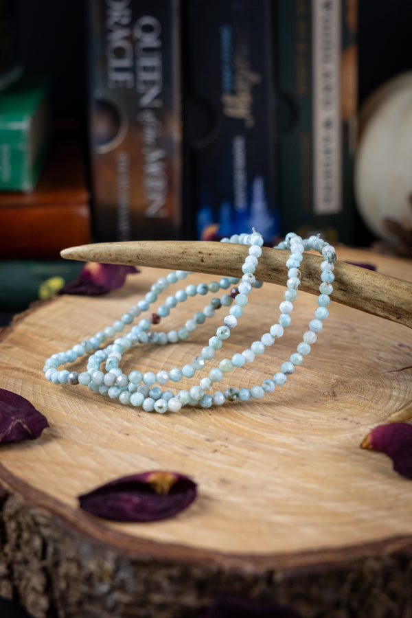 Larimar crystal bracelet, Delicate faceted bead, Crystal of serenity, Calming crystal, Menopause and Hormonal balance crystal.