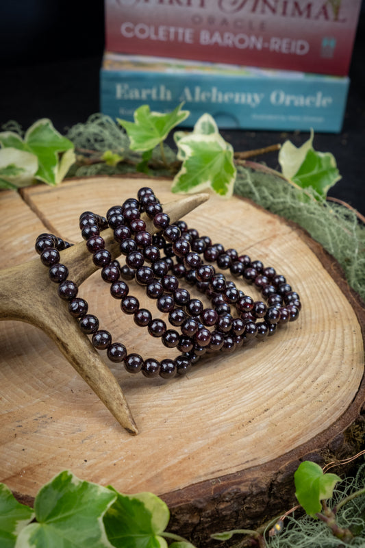 Garnet Gemstone Bracelet, 6mm Beads, Deep Red Crystal for Passion, Protection, Energy, Root Chakra Healing and Vitality