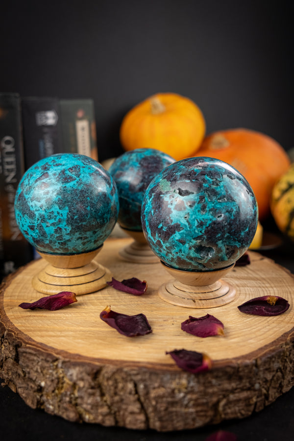 Chrysocolla crystal sphere, New find from Peru, Teacher stone, Wise stone, Crystal of empowerment,  A grade, exceptional quality and energy.