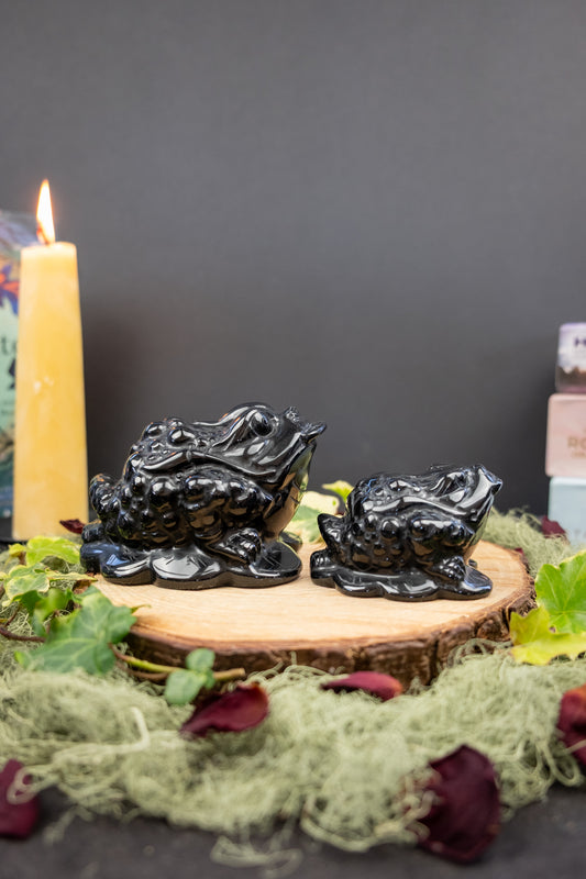 Black Obsidian Money Frog Crystal Carving, Protection and Prosperity Stone, Grounding Wealth Symbol from Mexico