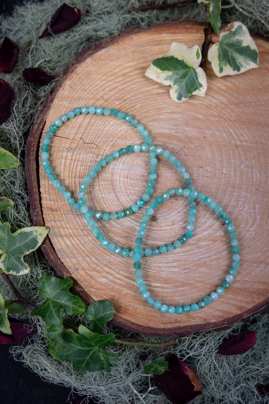 Emerald Bracelet, Faceted 4mm Beads, Crystal Stone for Heart Healing and Abundance, Ethically Sourced from Brazil