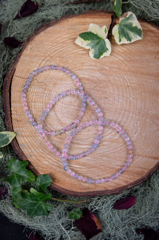 Aquamarine and Morganite Bracelet, 4mm Round Beads, Crystal Stone for Calm and Heart Healing, Ethically Sourced from Brazil