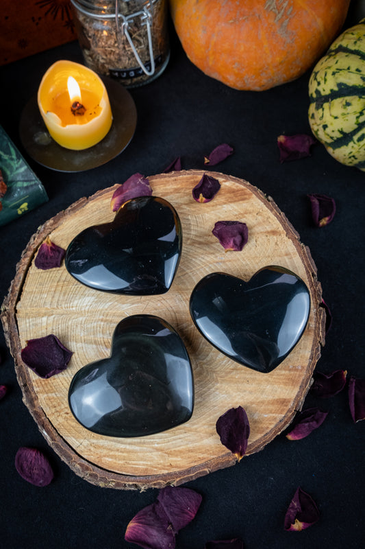 Rainbow Obsidian Crystal Heart, Hand carved crystal, Protection crystal, Black crystal, Align all Chakras, Green & Purple flash, A grade.