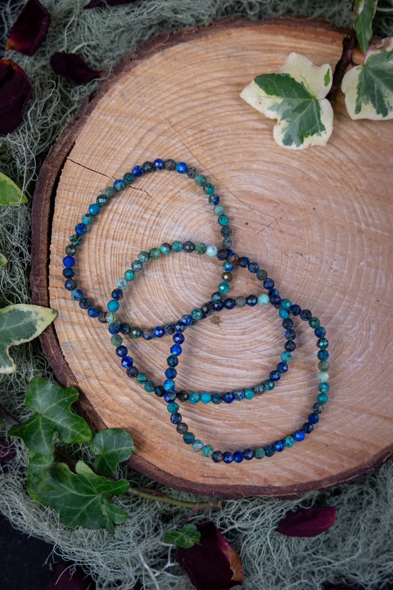 Azurite and Chrysocolla Bracelet, 4mm Faceted Beads, Crystal Stone for Calm Communication and Emotional Balance, Ethically Sourced from Brazil