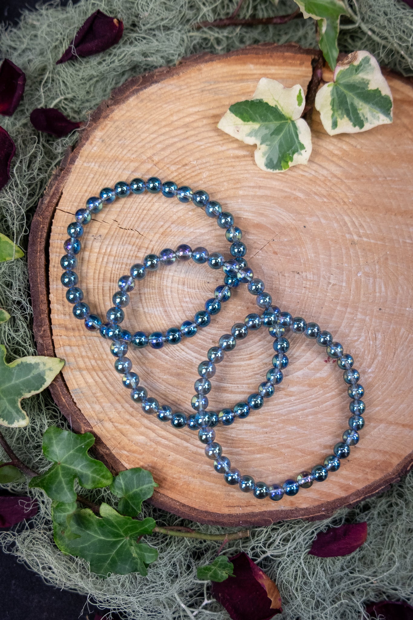 Aqua Aura Quartz Bracelet, 6mm Beads, Crystal Stone for Calm Communication and Energy Cleansing, Ethically Sourced