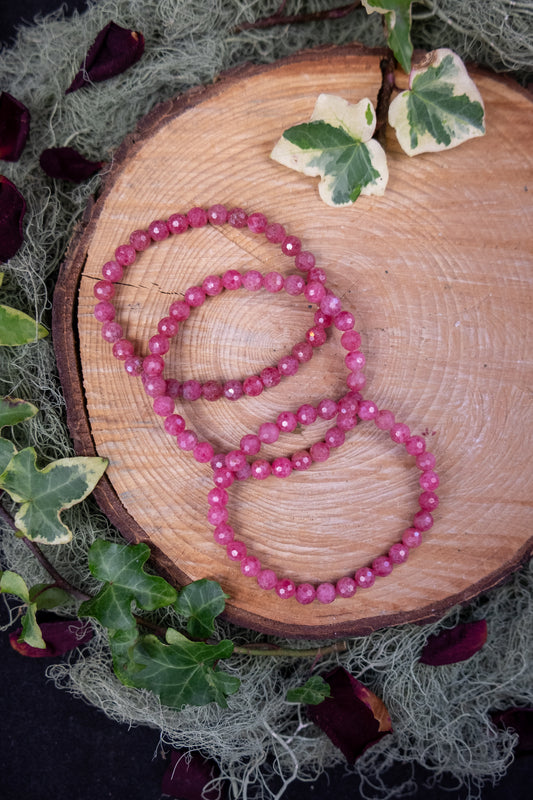 Rhodonite Bracelet, 6mm Faceted Beads, Crystal Stone for Emotional Healing and Balance, Ethically Sourced from Madagascar