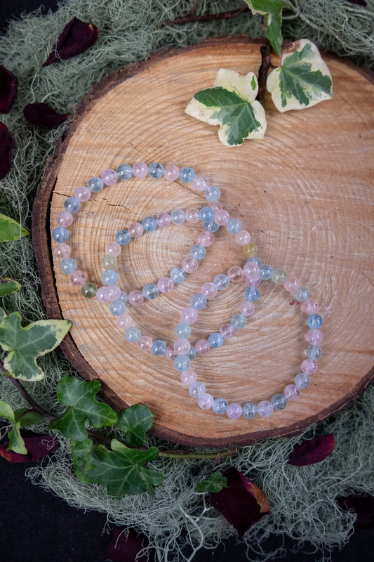 Morganite and Aquamarine Bracelet, 6mm Beads, Crystal Stone for Emotional Healing and Calm, Ethically Sourced from Brazil