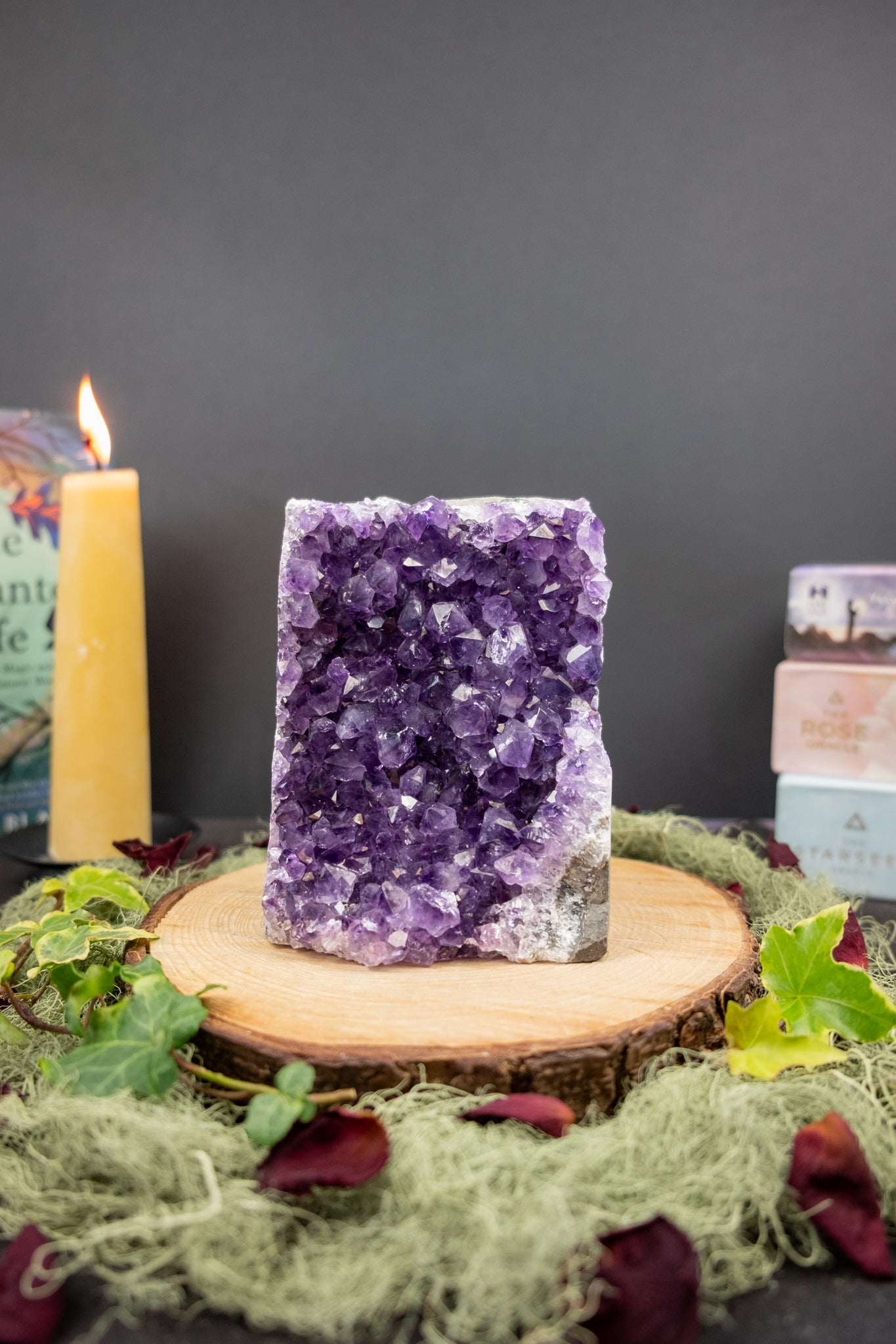 Uruguay Amethyst Cluster, Flat Base Amethyst Crystal Stone for Calm and Spiritual Protection, Ethically Sourced from Uruguay