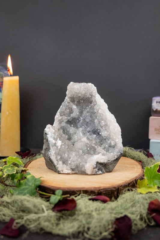 Silver Uruguayan Amethyst Cluster, Flat Base Amethyst Crystal Stone for Calm and Protection, Ethically Sourced from Uruguay