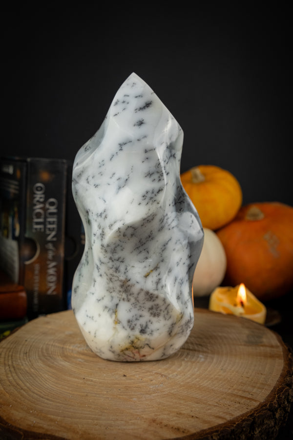 Merlinite Crystal Flame, Magical Merlinite, Dendritic Opal, Heart shaped crystal, Clairvoyance crystals, Crystal of magic.