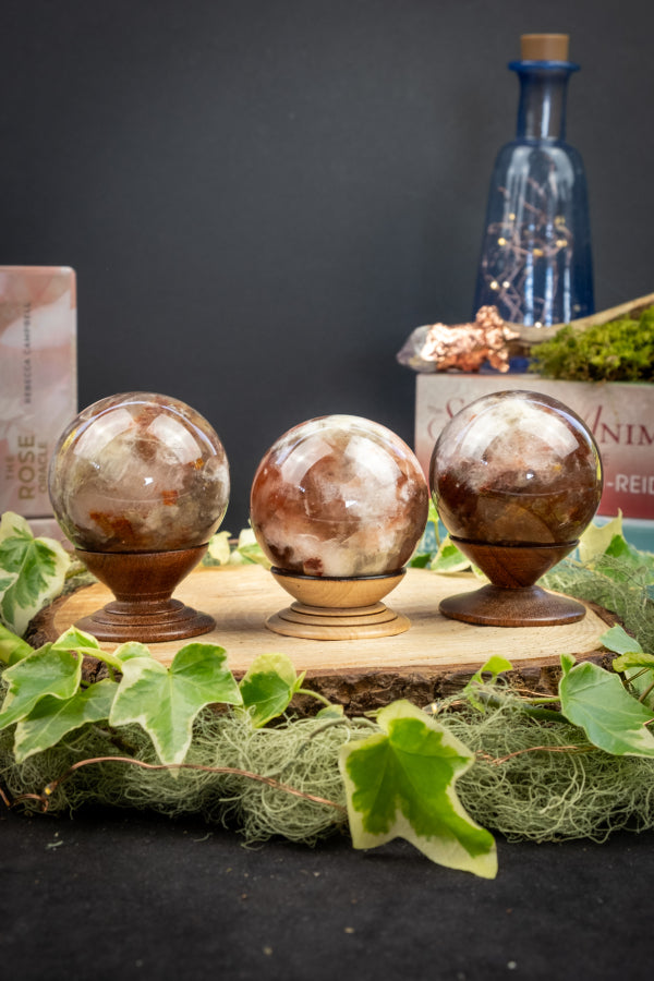 Fire Quartz and Moonstone Sphere for Energy, Balance and Inner Wisdom, Healing Crystal Gemstone for Focus, Feminine Power and Protection