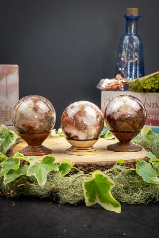 Fire Quartz and Moonstone Sphere for Energy, Balance and Inner Wisdom, Healing Crystal Gemstone for Focus, Feminine Power and Protection