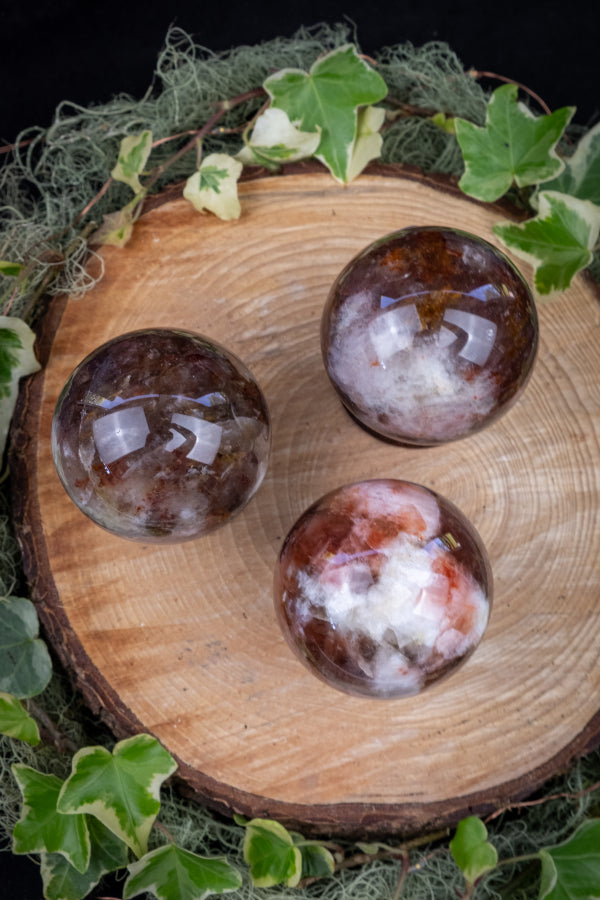 Fire Quartz and Moonstone Sphere for Energy, Balance and Inner Wisdom, Healing Crystal Gemstone for Focus, Feminine Power and Protection