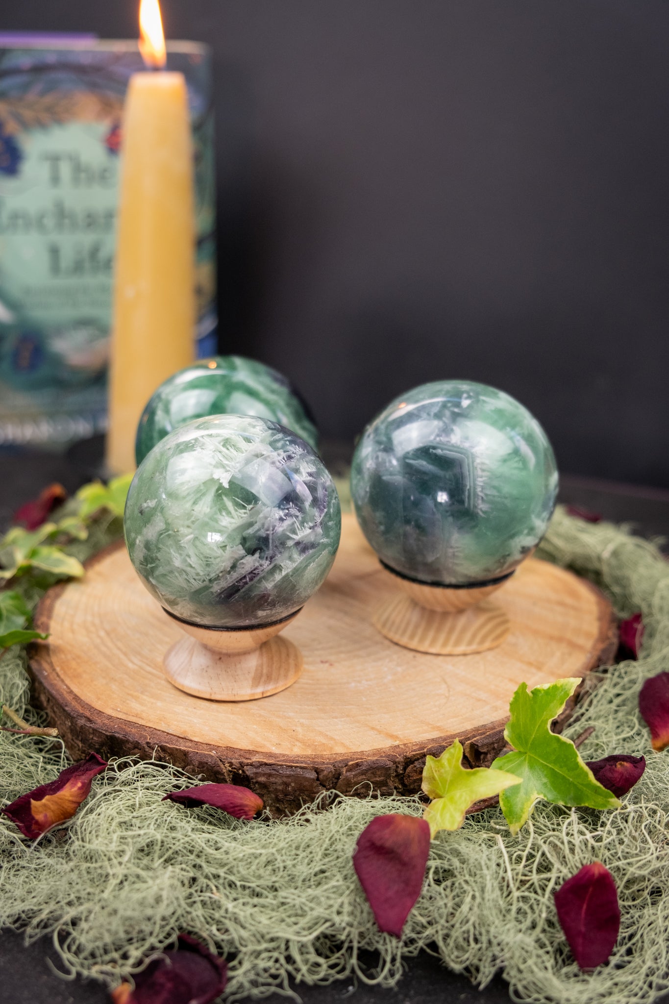 Feather Fluorite Sphere, High Grade Fluorite Crystal for Clarity Balance and Gentle Energetic Protection