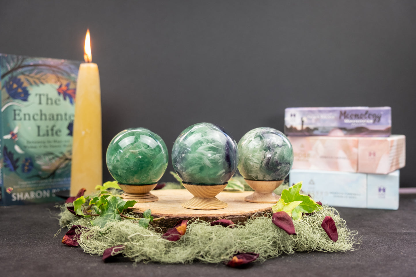 Feather Fluorite Sphere, High Grade Fluorite Crystal for Clarity Balance and Gentle Energetic Protection