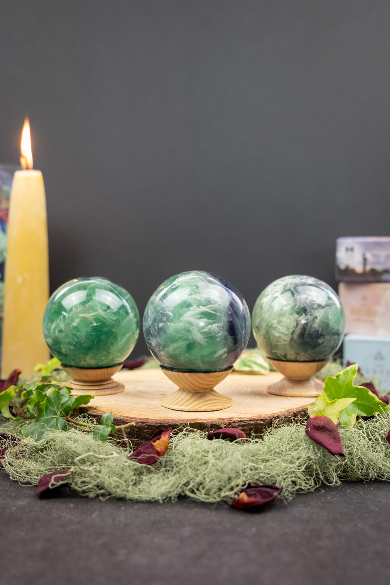 Feather Fluorite Sphere, High Grade Fluorite Crystal for Clarity Balance and Gentle Energetic Protection