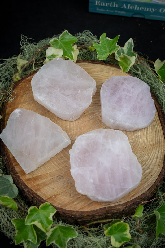 Rose Quartz Slice with Polished Top and Raw Edges, Heart Healing Stone for Love, Emotional Balance and Divine Feminine Energy