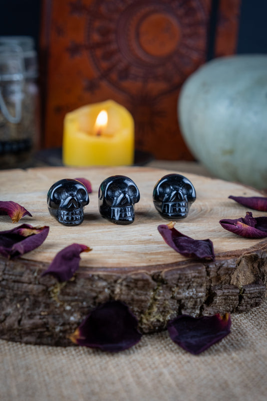 Obsidian Crystal Skull, Hand carved crystal, Protection crystal, Grounding gemstone, Black crystal, Absorb negativity, Halloween crystal.