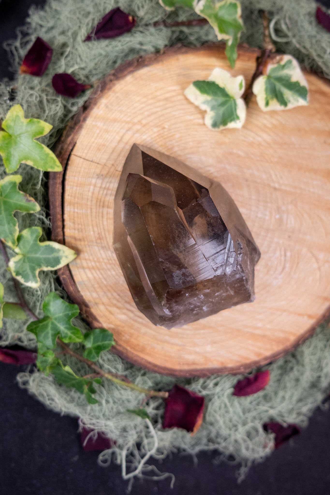 Twin Flame Smokey Lemurian Quartz Crystal Point with Window, Striations and Self Healed Base, High Clarity Ancient Lemurian Stone