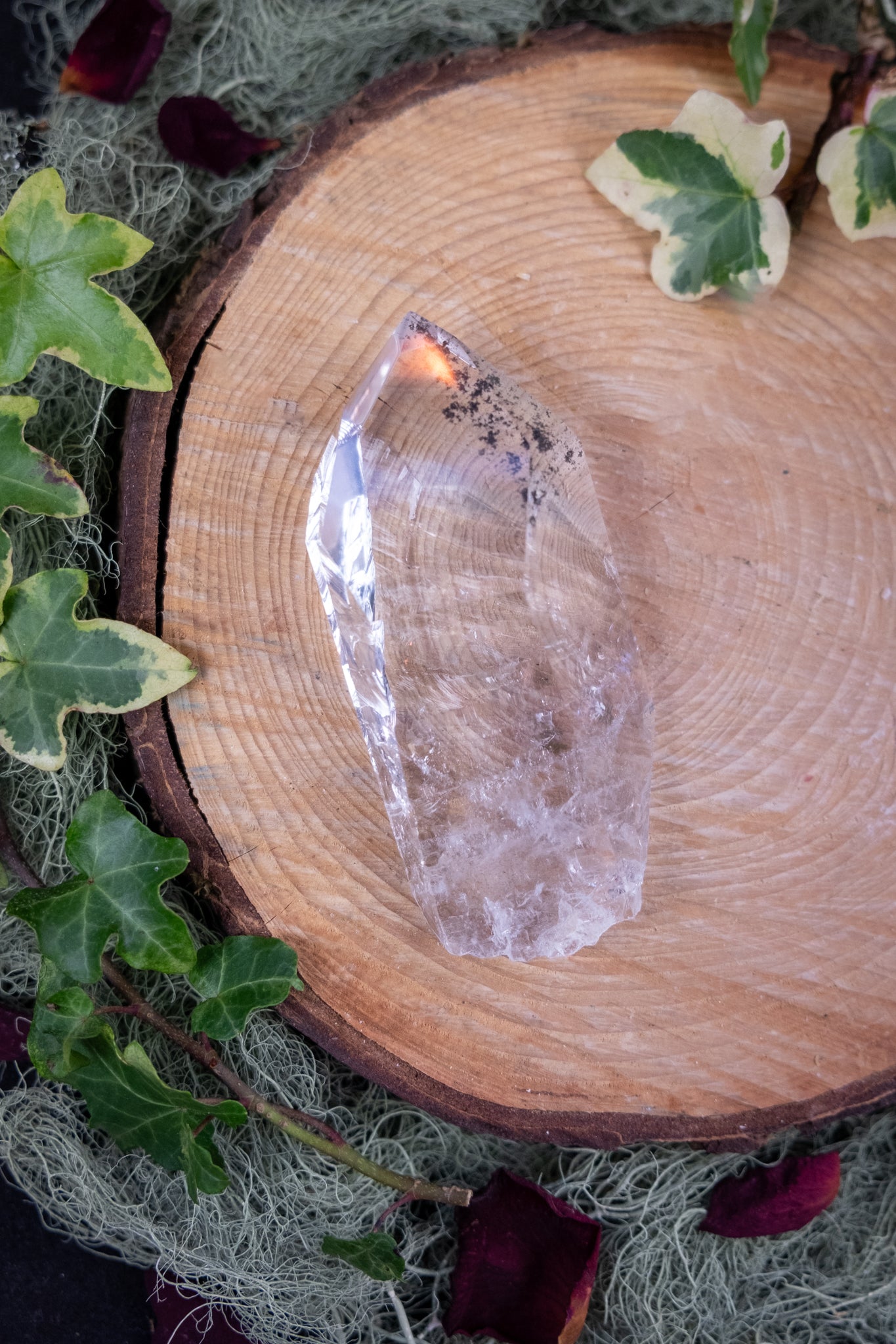 Carbon Included Lemurian Quartz Point, Phantom Quartz Crystal, Brazilian Lemurian Stone for Clarity Grounding and Inner Guidance