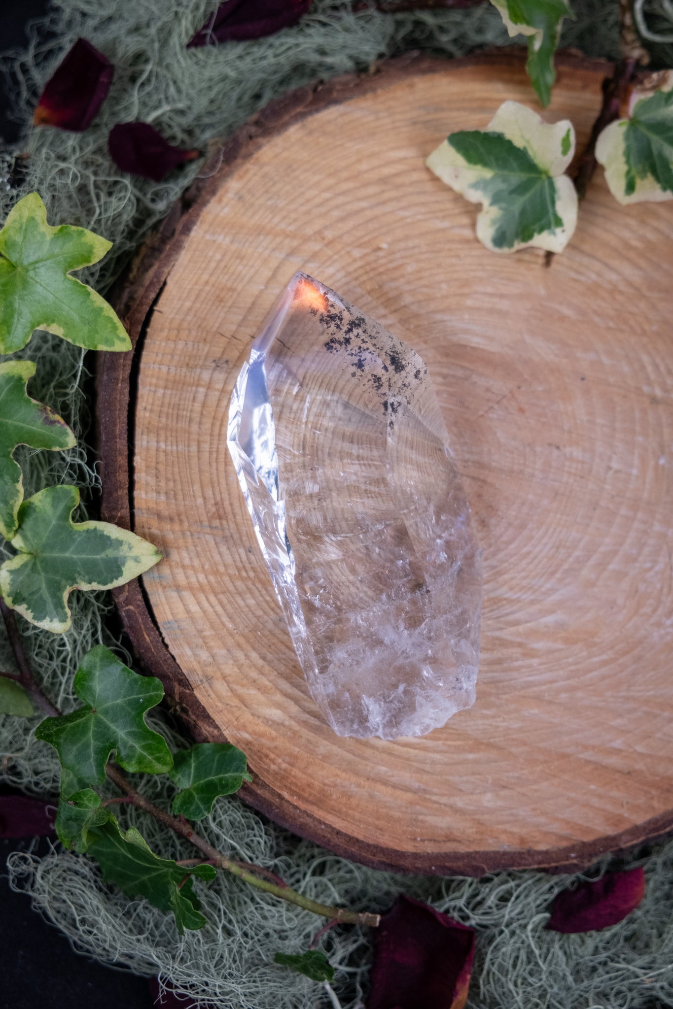 Carbon Included Lemurian Quartz Point, Phantom Quartz Crystal, Brazilian Lemurian Stone for Clarity Grounding and Inner Guidance