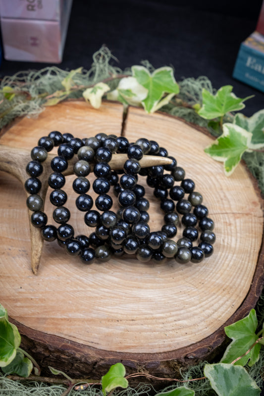 Gold Sheen Obsidian Bracelet for Protection, Empowerment and Inner Strength, Volcanic Stone for Shadow Work and Energy Shielding