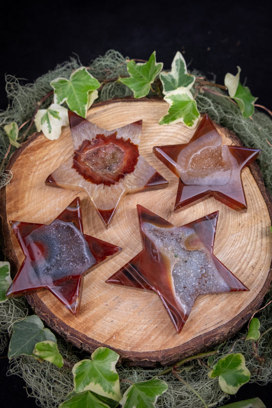 Carnelian Drusy Quartz Star, Crystal Gemstone for Vitality, Motivation, Passion and Solar Plexus Energy, Fire Element Healing Stone