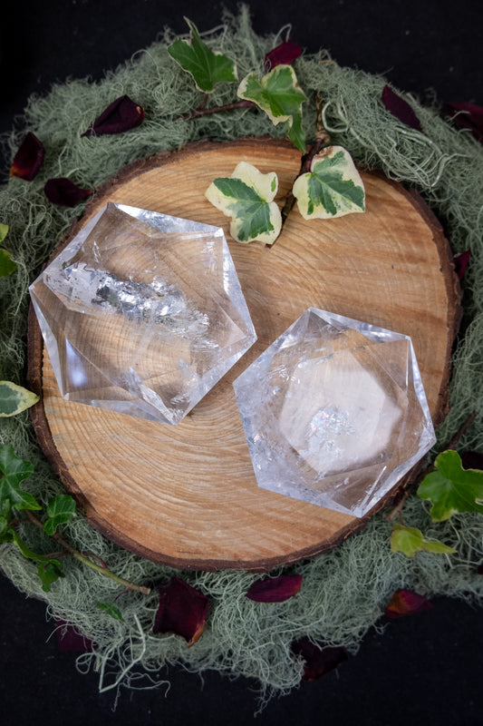High Grade Lemurian Quartz Seal of Solomon Carving, Brazilian Clear Quartz Crystal, Sacred Geometry Stone for Clarity Protection and Alignment