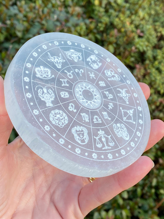Selenite zodiac crystal charging plate, Crystal for cleansing and charging crystal, Aura cleanser, High vibration crystal.