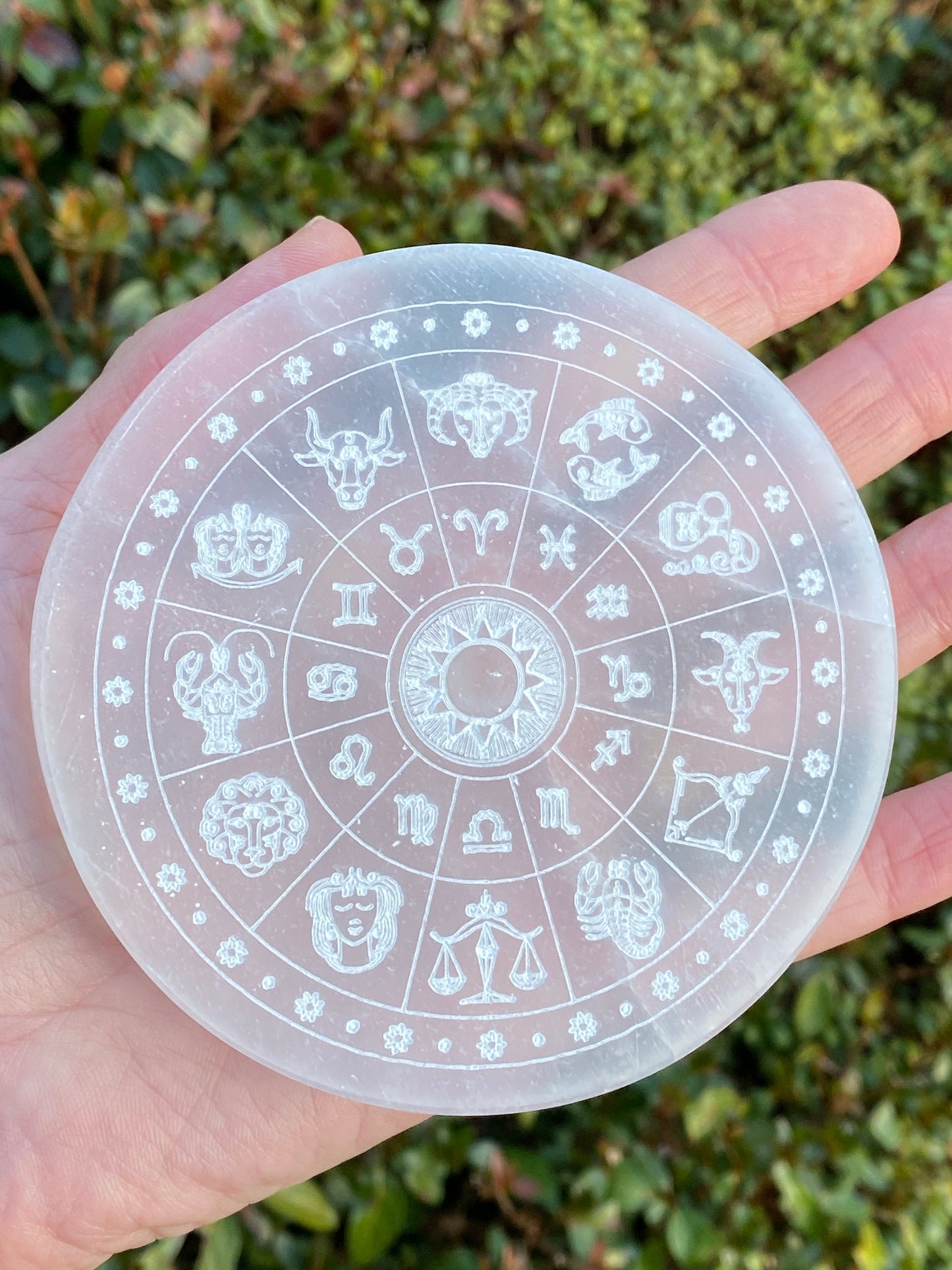 Selenite zodiac crystal charging plate, Crystal for cleansing and charging crystal, Aura cleanser, High vibration crystal.