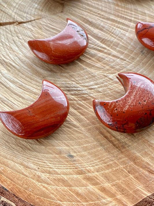 Red Jasper Crystal Moons, Crystal for divination, balance, grounding, Root chakra crystal