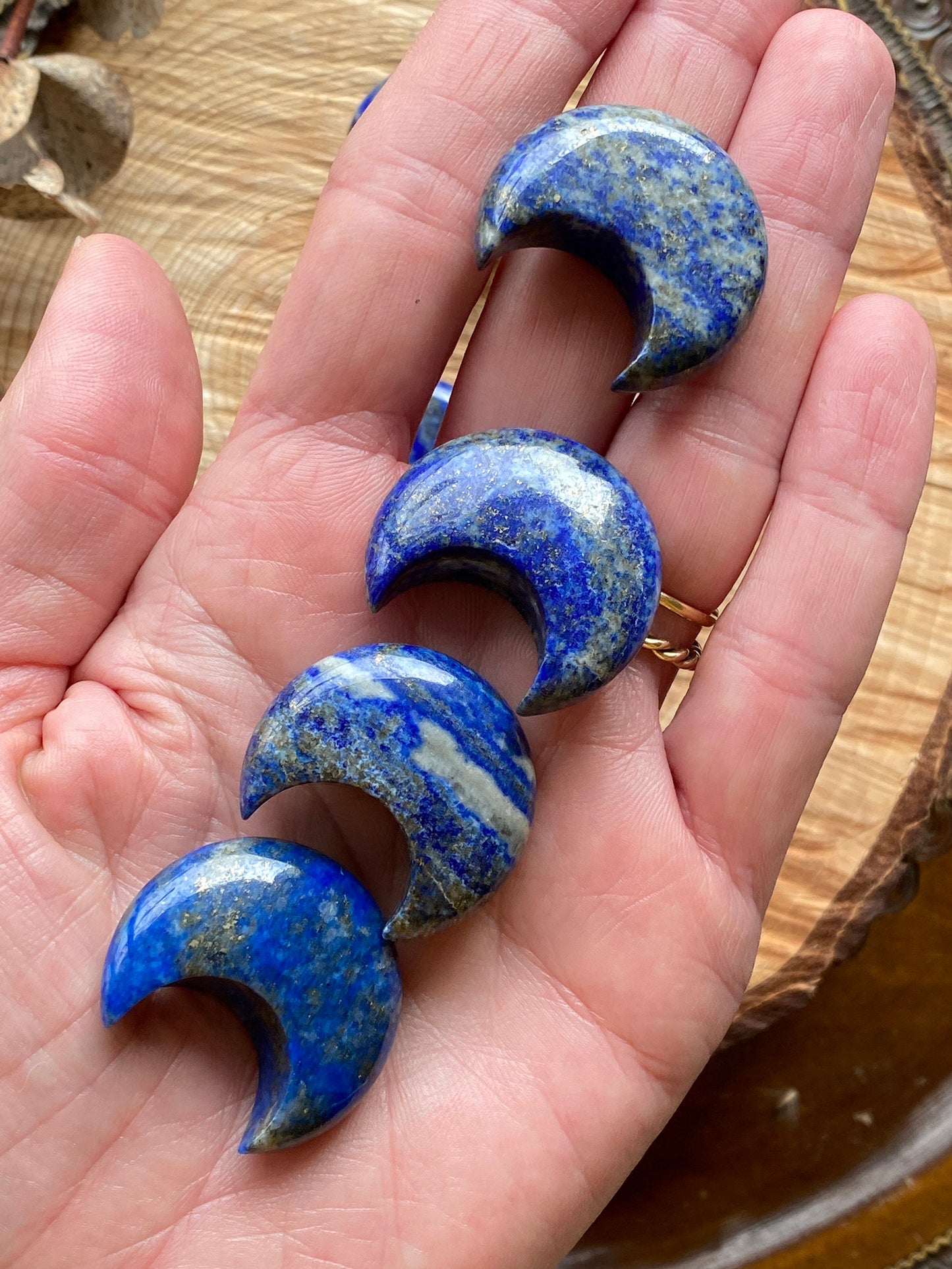 Lapis Lazuli Moon crystal, stunning 'fools gold' threading, Throat chakra crystal.