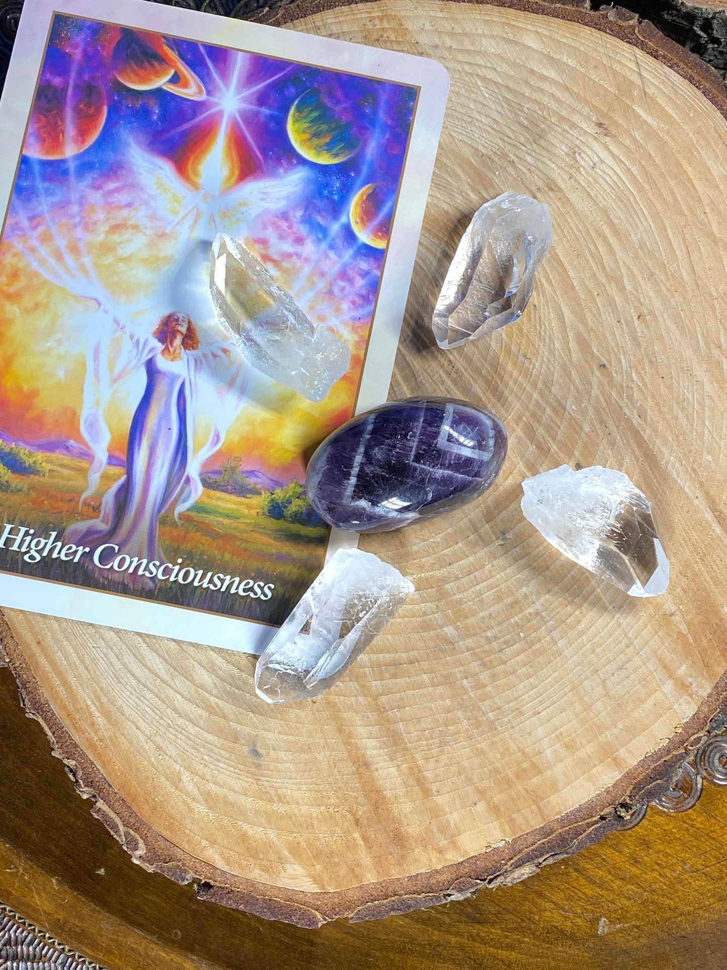 Crystal Kit to Connect to Higher Guidance, Starbrary Quartz Points and Amethyst tumblestone, Intention Setting Kit, Crystal grids, intuition