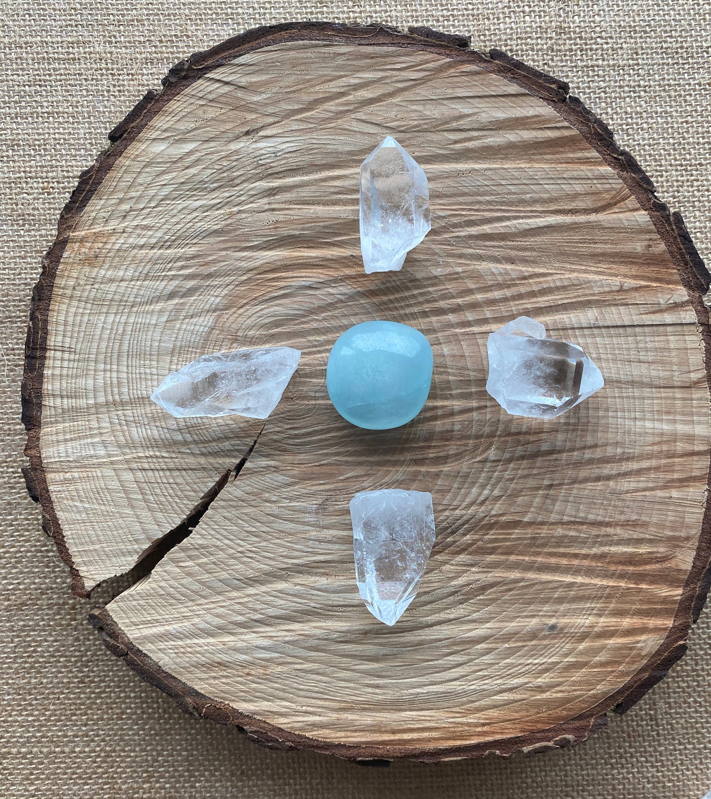 Communication Crystal Kit, Aquamarine tumble [focus] stone and Starbrary Quartz Points to amplify, Intention Setting, Crystal grids