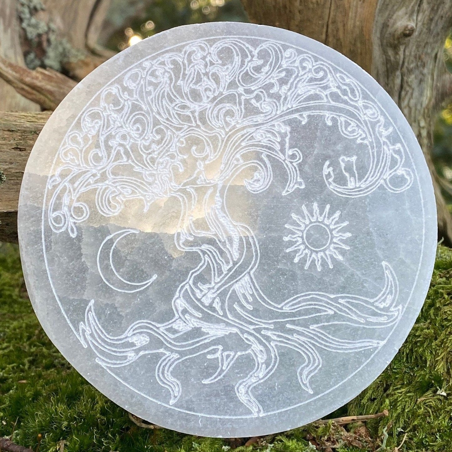 Selenite tree of life crystal charging plate, Cleanse and recharge crystals, clear your home, Aura cleanser.