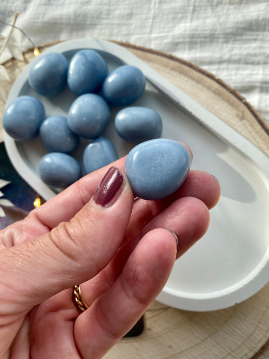 Angelite Tumblestones, Soothing crystal, Release tension, stress and anger, Crystal for deep sleep, connect to angels, pocket treasure
