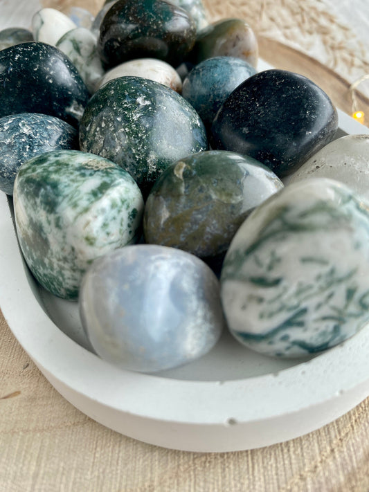 Moss Agate Tumblestones, Crystal for grounding and calm, Gaia Energy.
