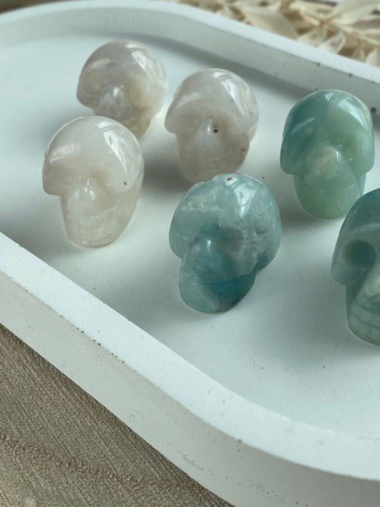 Crystal Skulls, Goddess Quartz and Amazonite, Healing gemstone, Samhain and Halloween crystal, Carved Crystal