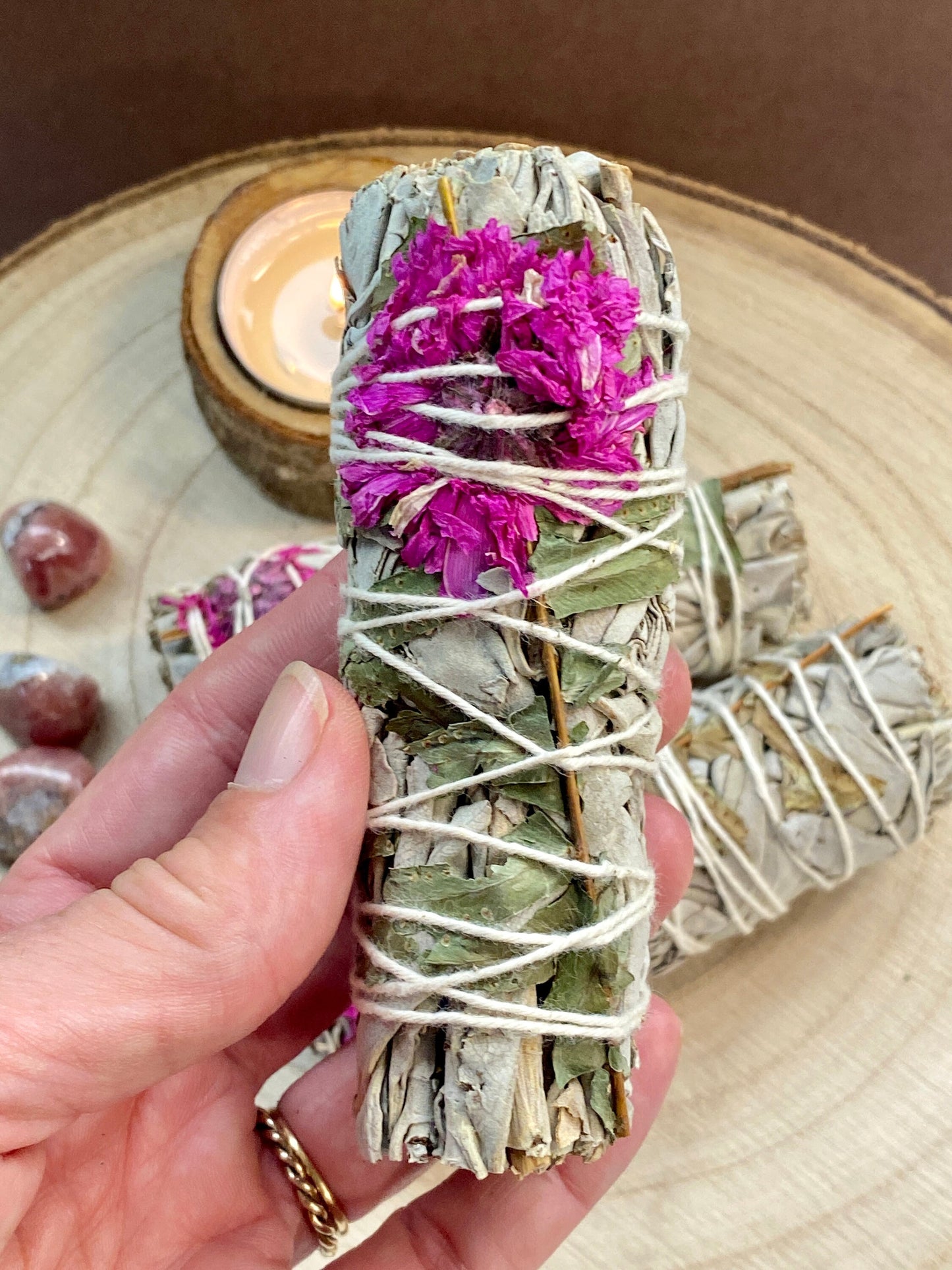 Sage Smudge Stick with Dahlia, Cleanse your home, crystals and you, Smudge stick for transformation, transition and change