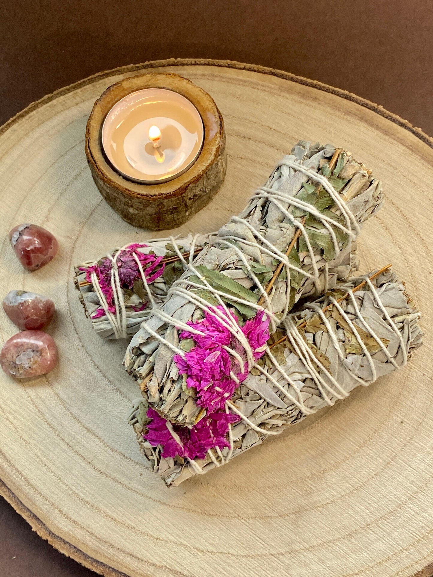 Sage Smudge Stick with Dahlia, Cleanse your home, crystals and you, Smudge stick for transformation, transition and change