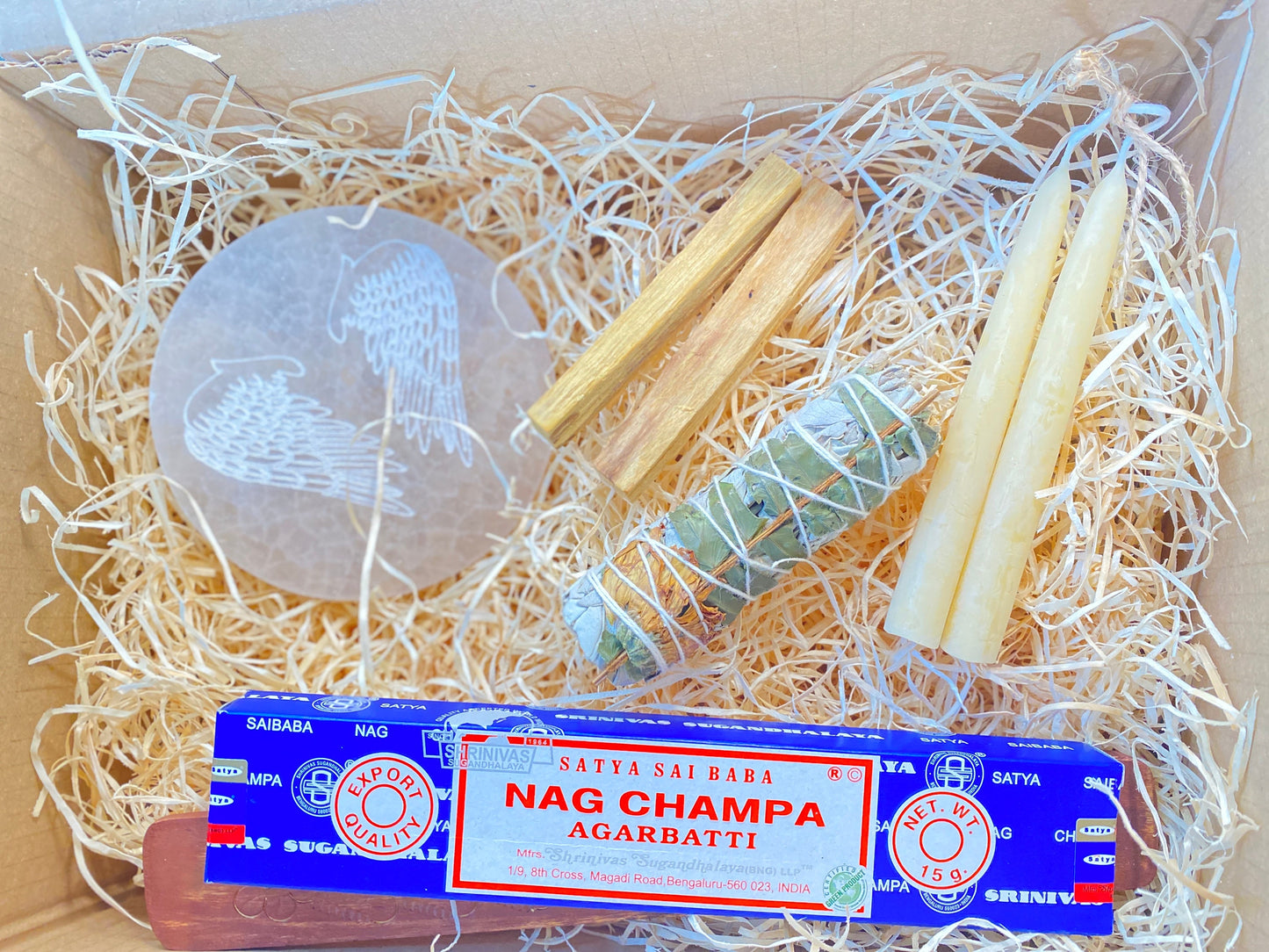Crystal Cleansing kit, Home Cleansing Smudge Kit, New Home Gift, Energy Cleansing, White Sage, Palo Santo, Selenite, Nag Champa Incense