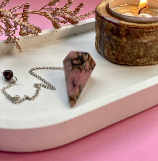 Rhodonite Pendulum, Dowsing, Divination tool, Connect to intuition, Crystal to enhance clairvoyance, Heart chakra crystal,