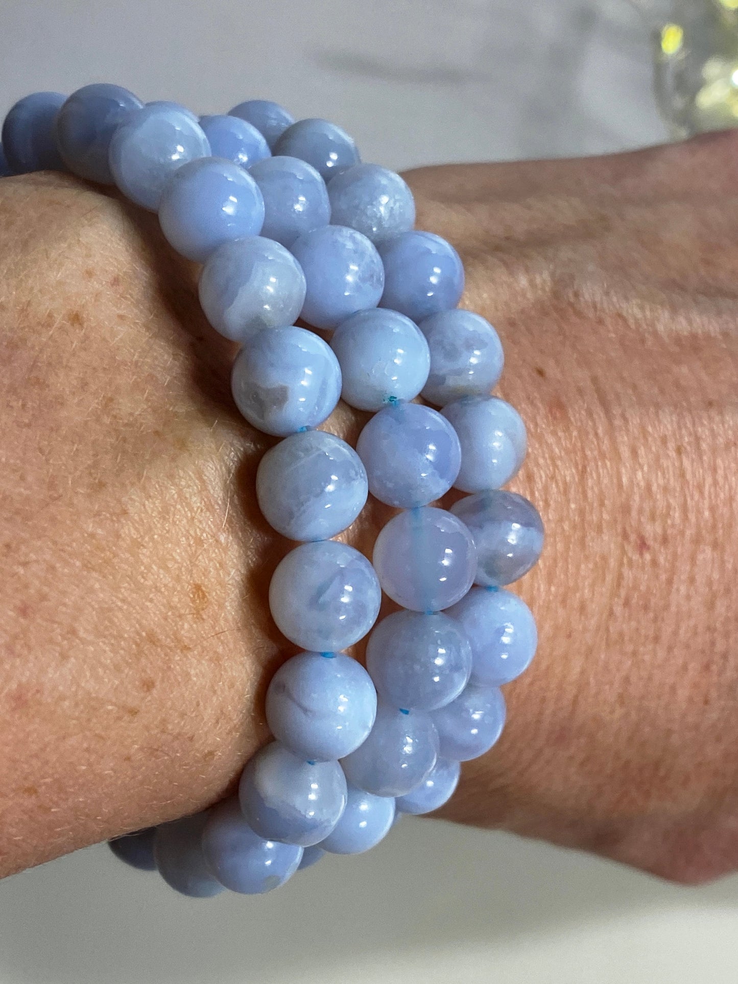 Blue lace agate crystal bracelet, Soothing stone, perfect for stress and overwhelm.
