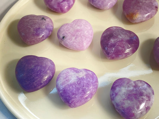 Lepidolite Crystal Hearts, Crystal for stress, sleep, calm and grief.