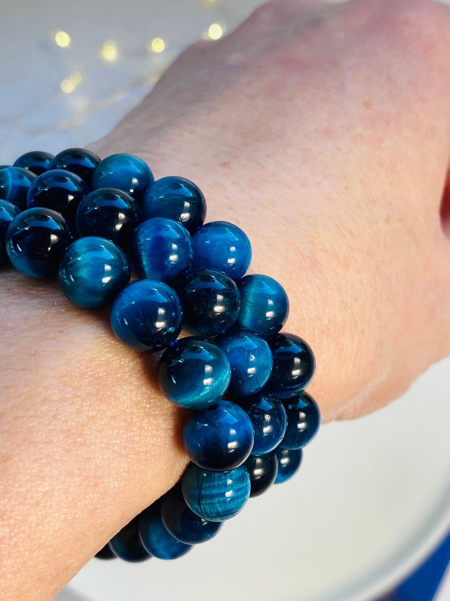 Blue Tigers Eye crystal bracelet, Stone of protection, Calm, Ease anxiety and stress.